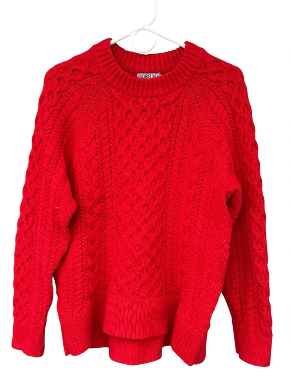 J. Crew Heavyweight Cable Knit Crewneck Sweater - Red - Size Medium 100% Cotton